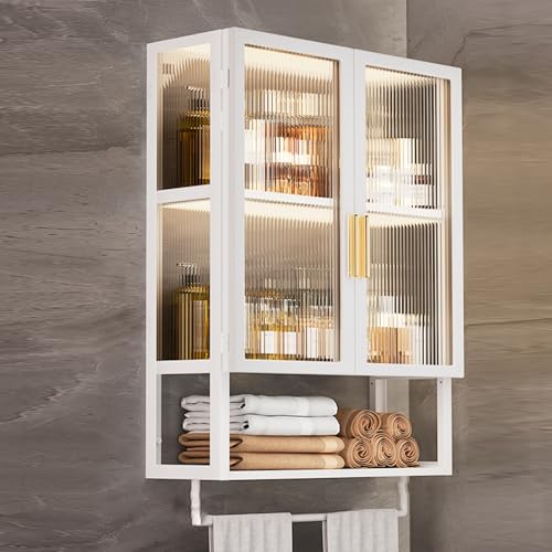 Gabinete de pared de metal con estante abierto y puerta de acrílico para organizar el baño