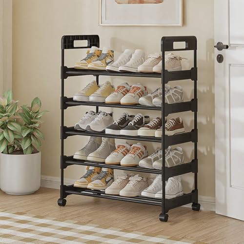 SOURUanly シューズラック 省スペース スリム 玄関 靴箱 靴棚 靴収納 靴置き 下駄箱 金属製 おしゃれ 縦長 省スペース 組み立て式 狭い 廊下 アパート用 クローゼット 靴入れ (5段 幅60cm)