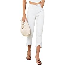 Sidefeel Womens Jeans High Waisted Stretchy Cropped Skinny Jeans Trendy Cross Raw Hem Summer Capri Pants with Pockets