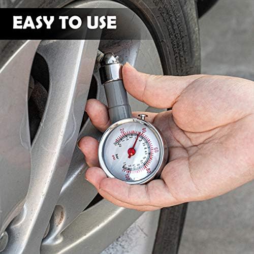 CZC AUTO Small Tyre Pressure Gauge 100 PSI (7 Bar) ANSI B40.1 Mechanical with Case for Car Van Bike Truck RV Motorcycle