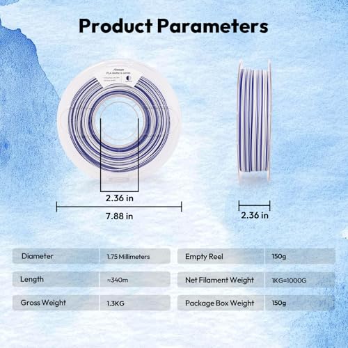 Image of AMOLEN Matte PLA 3D Printer Filament, Dual Color Blue White PLA Filament 1.75mm, Fast Color Change 3D Printing Filament 1.75mm, 1KG /2.2lb