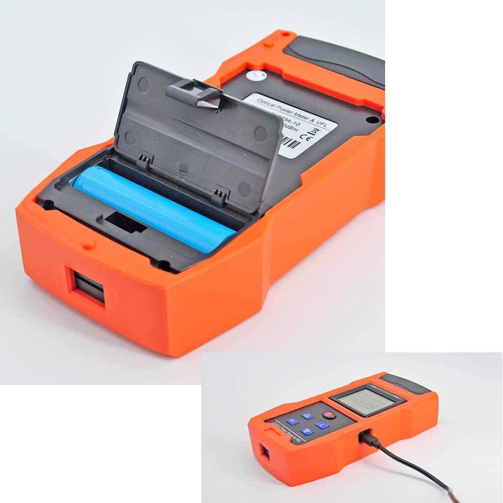 2 en 1 Medidor de Fibra Óptica Alimentado por Batería Recargable Medidor de Potencia Óptica -70~+10dBm con Localizador Visual de Fallas