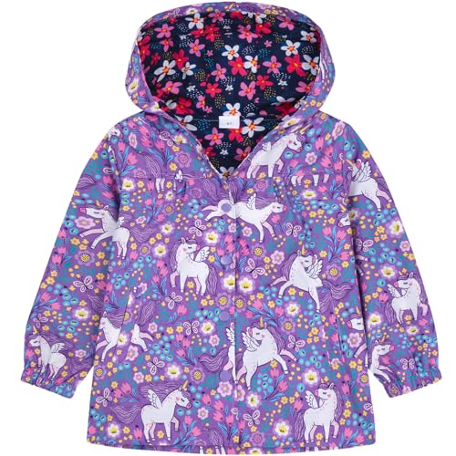 Seanrui Toddler Rain Jacket Waterproof Hooded Rain Coats for Girls Windbreaker Outwear, Purple Unicorn, 1 Year