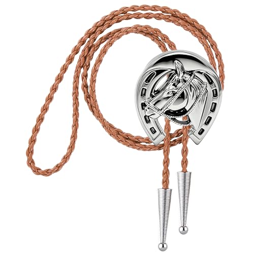Image of Jeilwiy Bolo Tie for Men Western Cowboy Tie Necklace Gold Bolo Tie Leather Necktie Halloween Tie Accessories for Women