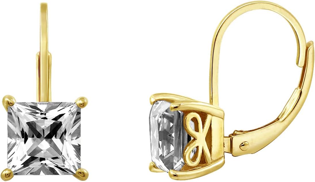 Amazon Essentials Sterling Silver Princess Cut Leverback Drop Earrings made with Infinite Elements Cubic Zirconia