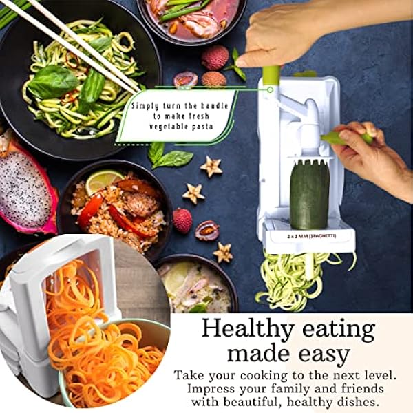 Brieftons 10-bladig grönsaksspiraliserare: starkaste tungaste spiralskivaren, bästa grönsakspagettitillverkaren för lågkolhydrater, paleo, glutenfria måltider, med bladburk, behållare, lock och 4 recept-e-böcker