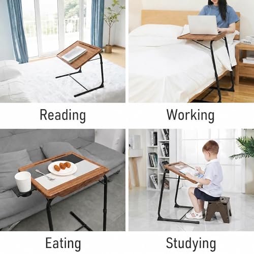 Table de chevet pliante réglable avec support gobelet et plateau incluable - 8