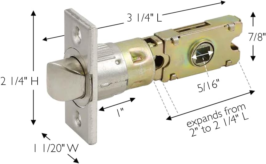 Design House Passage Door Latch, 6-Way Adjustable Fit, Square Spindle, Emblem Series Locksets, Easy Assembly, Satin Nickel Finish, 3.25 in. L x 1.05 in. W x 2.25 in. H, 582213 | Adjustable, Surface, Zinc, Hardware, 582213