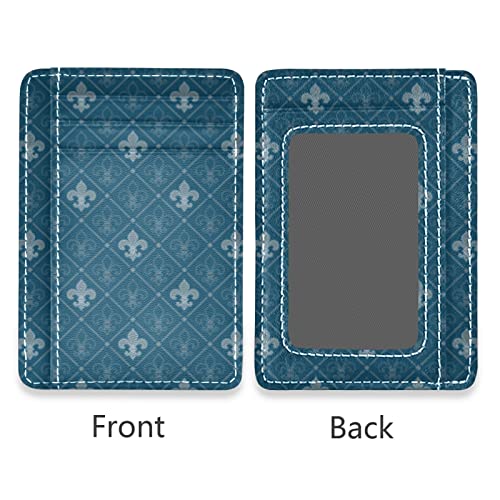 susiyo Blue Fleur De Lis Slim Minimalist Wallets Rfid Blocking Card Wallets PU Leather Front Pocket Wallets for Men Women2