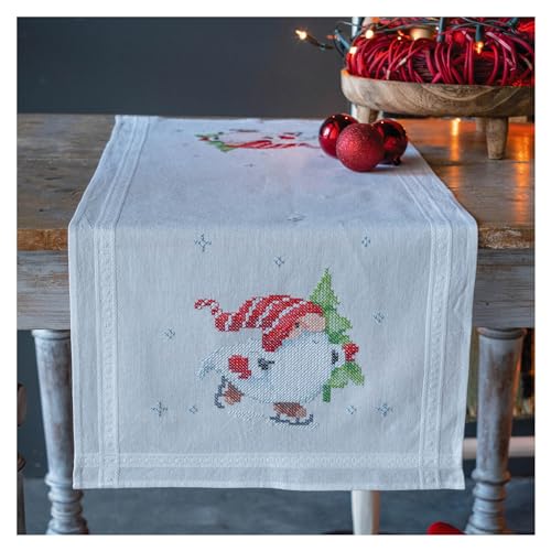 VERVACO Kit Punto Croce Prestampato Centrotavola GNOMI DI NATALE Biancheria Da Tavola Set Fai Da Te Creativo 40 x 100 cm Kit Hobby Creativi Adulti Casa Decor Cross Stitch Runner