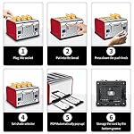 Toaster 4 Slice, KitchMix Bagel Stainless Toaster with LCD Timer, Extra Wide Slots, Dual Screen, Removal Crumb Tray (Red) - Image 5