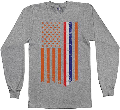 Threadrock Men's Netherlands USA Dutch American Flag Long Sleeve T-Shirt L Sport Gray