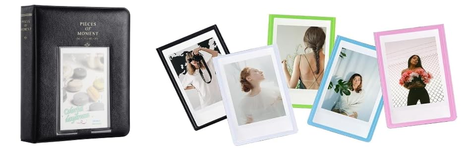 Image of ZENKO 64-Pocket Album + 5 Magnetic Frames fits Fujifilm Instax Film Roll Mini Camera (12, 11, 9, 8, 40, Evo, Liplay), Mini Link Printer, Polaroid Snap Touch, Z2300 Mint Instant Cameras (Black)