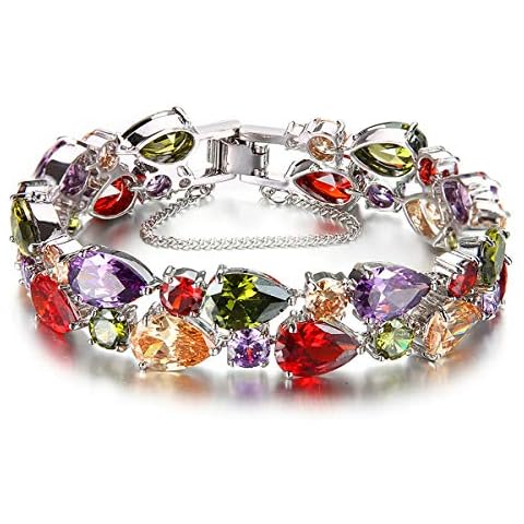 Orglace Classic Ladies Bracelet,Simulated Birthstone,Created Garnet Amethyst Morganite Peridot,White Cubic Zirconia for Women Cover