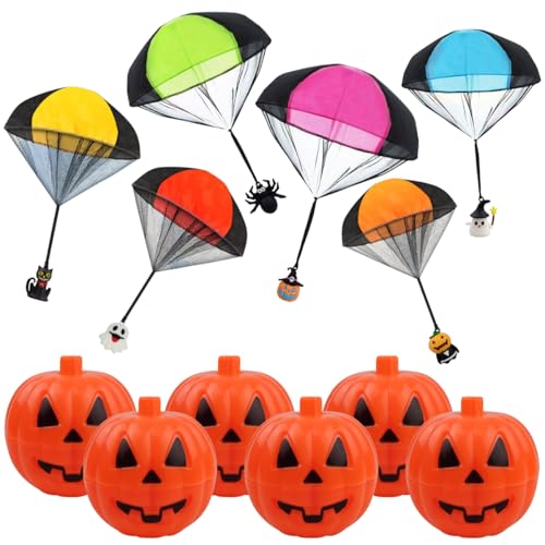 image for Pinkiwine 6 Pack Parachute Toys in Halloween Pumpkin Throwing Toy for 