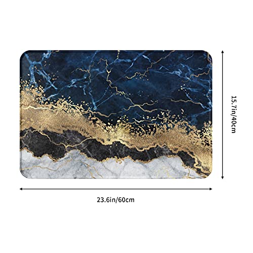 Gold Bath Mat For Bathroom Navy Blue Marble Abstract Rugs Shower Mats Memory Foam Rug Non Slip Toilet Tub Floor Small Carpet Soft Thick Light Absorbent Washable For Home Hotel Decor 15.7 X 23.6 Inch #TOP2
