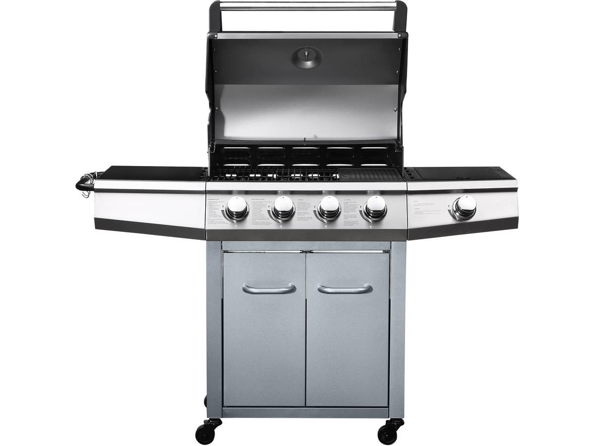 Habitat et Jardin Barbecue gaz avec LED Bingo 5, 5 Brûleurs Dont 1 Latéral, avec Housse Protection, 15.2 kW, Argenté ‎1351_93469