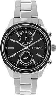 Titan Men's Metropolitan Luxe: Multifunction dark grey Dial with Two-Tone Stainless Steel Bracelet Watch-NS1733KM01