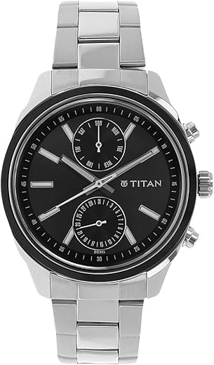 Titan Men's Metropolitan Luxe: Multifunction dark grey Dial with Two-Tone Stainless Steel Bracelet Watch-NS1733KM01