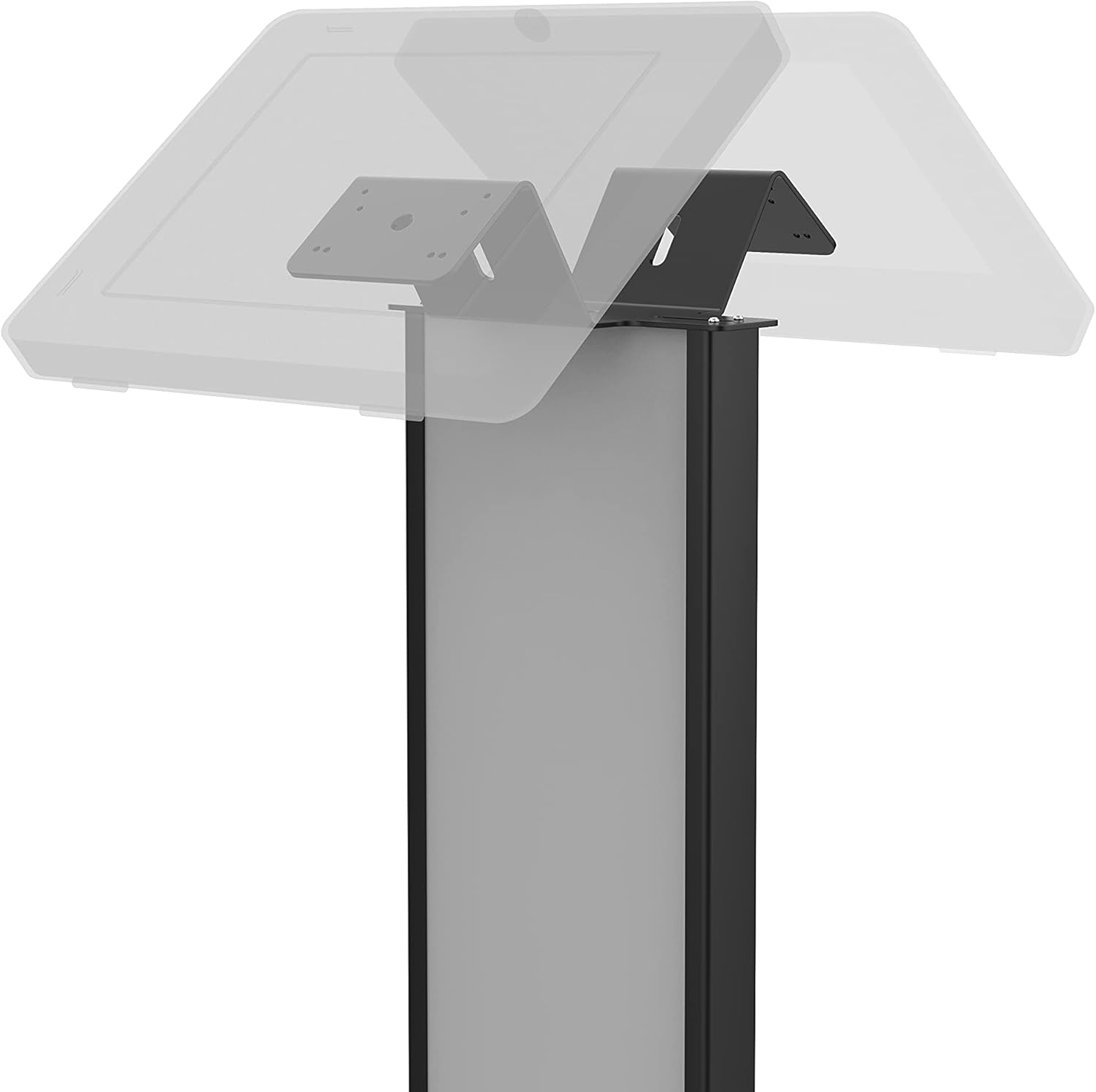 Dual Floor Stand Kiosk – CTA Heavy-Duty VESA Compatible Floor Stand with Interior Cable Routing System and Scratch Resistant Padding on Weighted Base with Support Brackets - Silver (ADD-PARAFSV2)