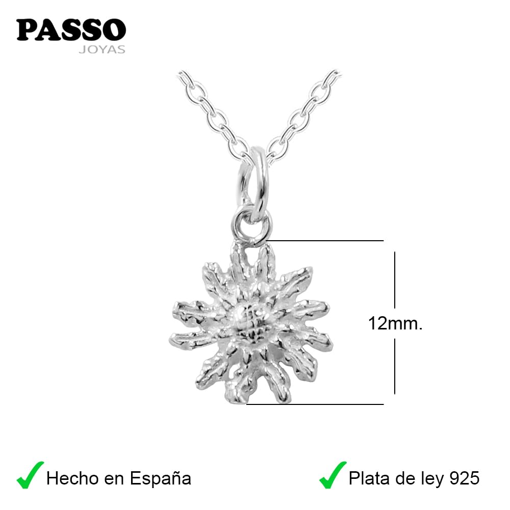 Collar colgante mujer Flor del Sol de 12mm con cadena de plata 925 - Lleva un Colgante Sol o Flor vasca - Poderoso amuleto en plata de ley que se envía en una caja de regalo