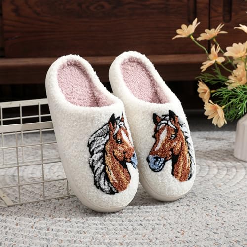 Womens Mens Horse Slippers Cute Retro Memory Foam Cartoon Animal Slippers Fuzzy Warm Plush Couple House Shoes4
