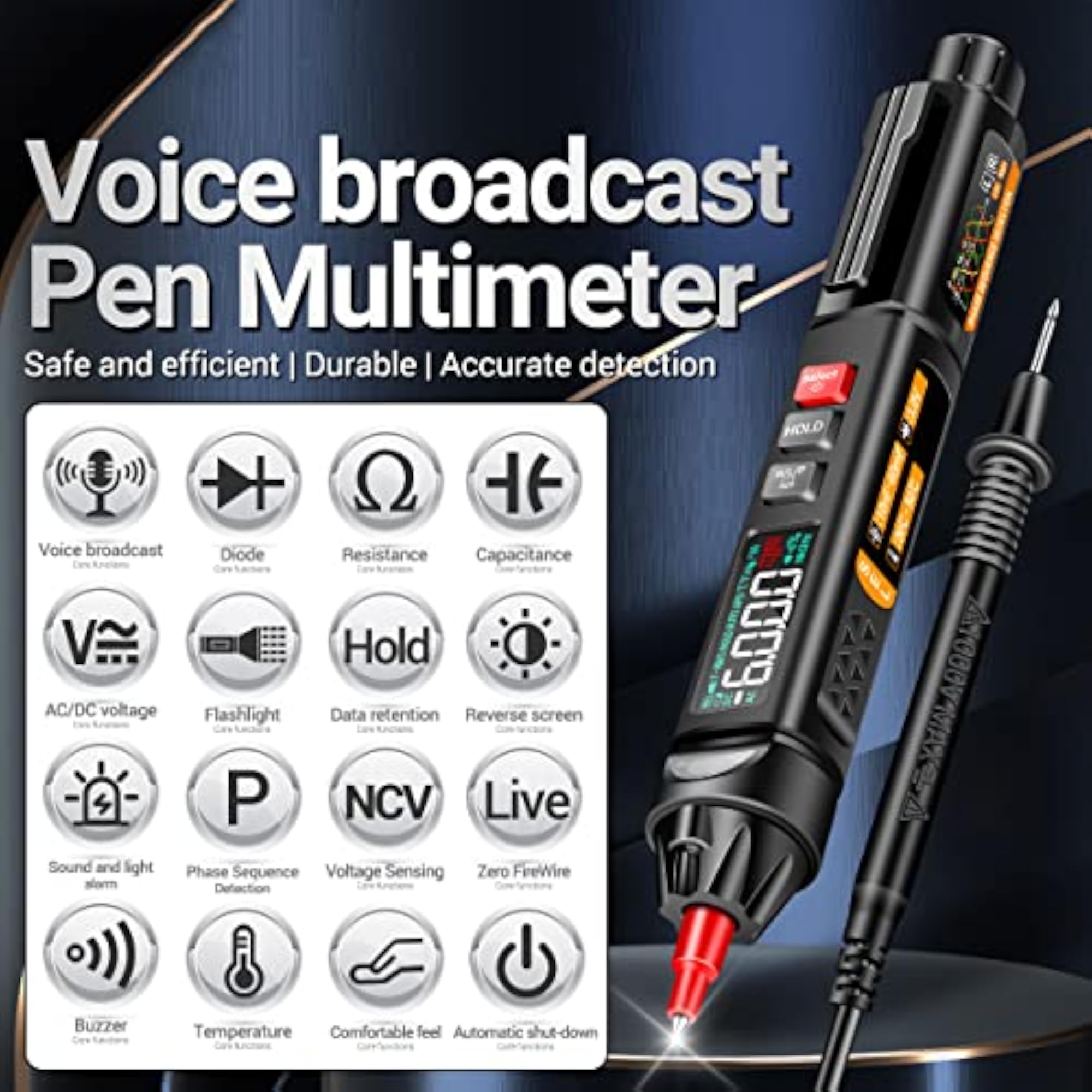 Mini Pen Multimeter with Voice Broadcast, 6000 Counts