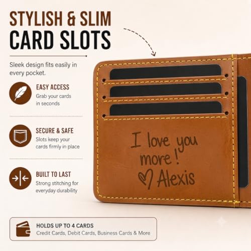 Image of Customized Wallet for Men with Personalized Message Engraved Inside | Custom Engraving | Personalized Gift for Husband, Boyfriend, Brother & Father | Birthday & Anniversary