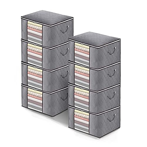 JNYONG 8-Pack Foldable Closet Organizer Clothing Storage Bags with Clear Window, Reinforced Handle and sturdy zipper
