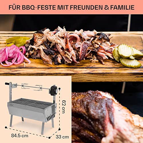 Foto von Klarstein 2-in-1 Rotisserie Grill mit Motor, Mini-Grill mit Drehspieß, Elektrischer Spießgrill für Hähnchen & Spanferkel, Motor, Spieß Edelstahl-Rost, Holzkohlegrill Rollen