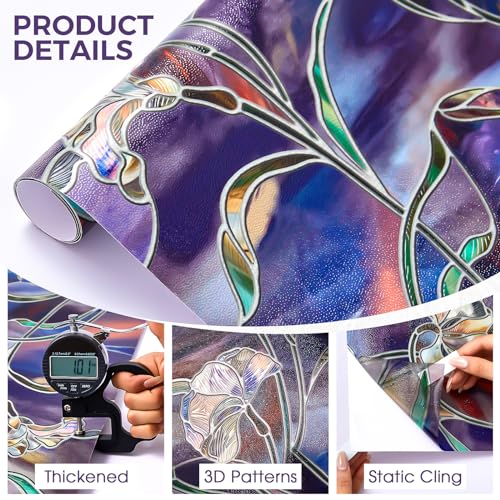 Image of SUNBABY Stained Glass Window Film,3D Decorative Window Privacy Film,Window Decals,Non-Adhesive Heat Control Anti UV Vinyl Static Clings,17.1 x 118 Inches