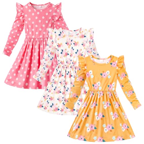 Image of Toddler Little Girls Casual Dresses Short Sleeve Crew Neck Graphic Cartoon Dress for 2-8 Years
