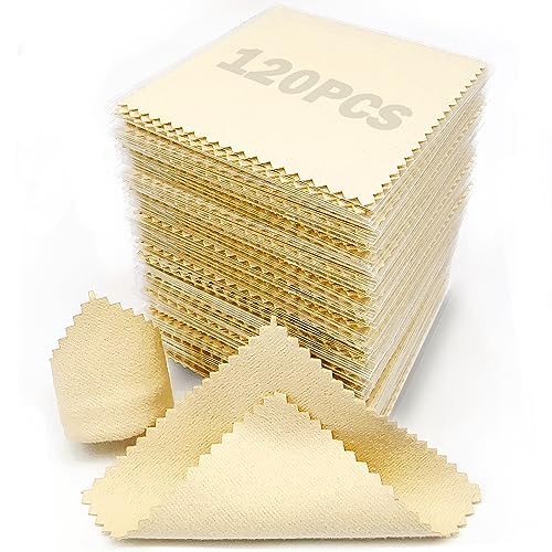 XIAOXINGYUN 120 PCS Jewelry Cleaning Cloth Jewelry Polishing Cloths Individually Wrapped Silver Cleaning Cloth for Jewelry Sterling Silver Gold Platinum Coins Watch (3.15 x 3.15 Inches)