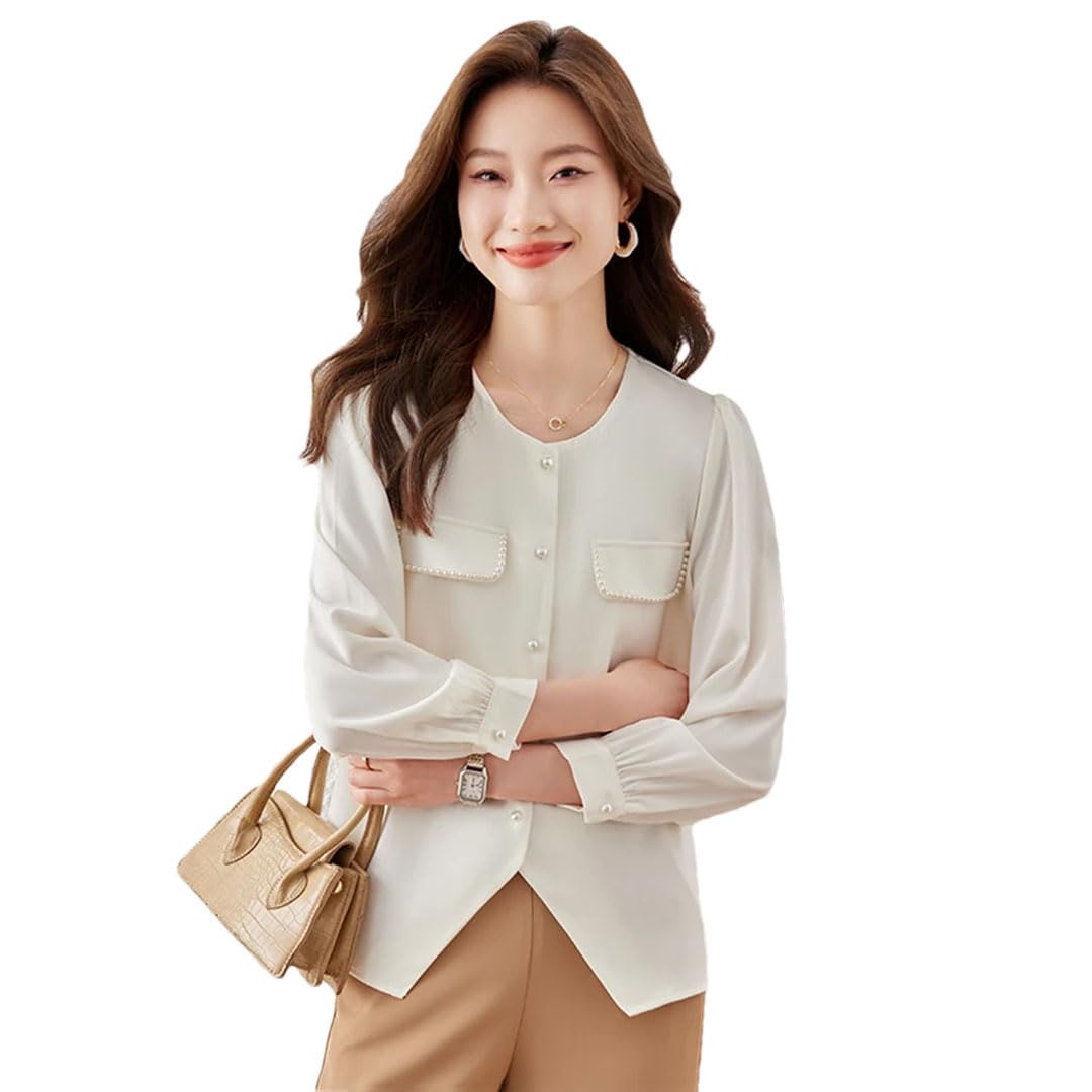Blusa elegante con cuello redondo para mujer, blusa de trabajo para oficina