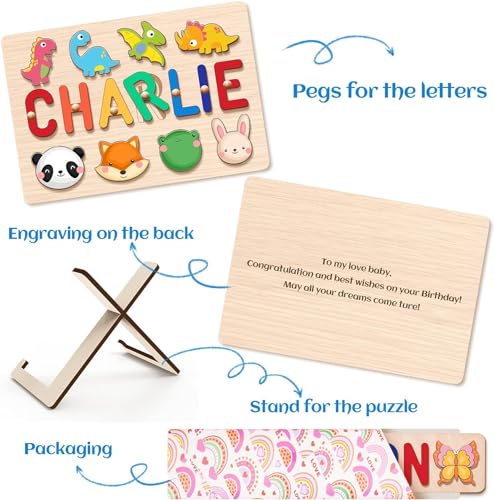image for Baosity Wooden Name Puzzle for Kids Personalized, 1st Birthday Gifts, 