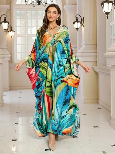 Image of KEYLORTING Plus Size Kaftan Dress Women, African Moo Moo Print Caftan, Batwing Dress, Beach Cover Up for Party and Loungewear