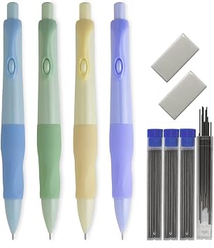 Cute Mechanical Pencil Set 4 0.7 mm Leads Pencils 4 Casess Leads 2 Erasers for Student