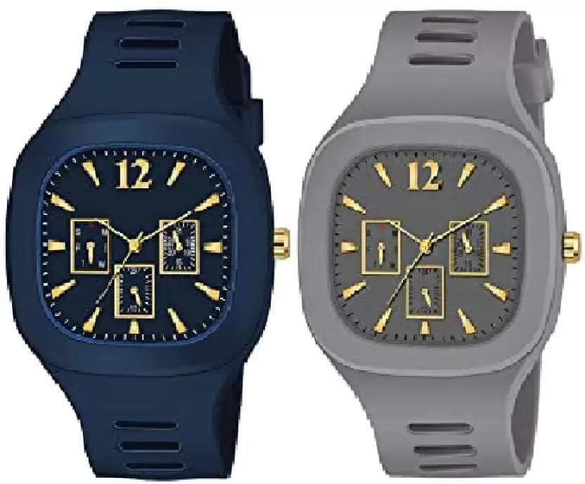 REEMON Analog Leather Strap with Blue_Grey Strap Square Shape Casual Men Watch (B0CBBFQNDV) Amazon Price History, Amazon Price Tracker