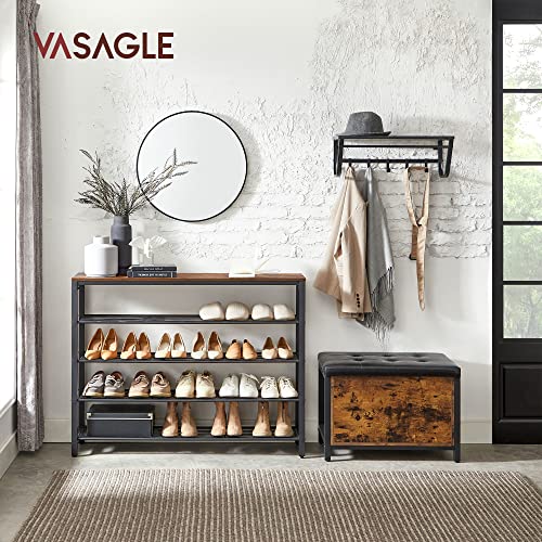 Image of VASAGLE 5 Tier Shoe Rack for Closet, Entryway, 20-25 Pairs of Shoes, Large Shoe Organizer with 4 Metal Mesh Shelves, 11.8 x 47.2 x 36.4 Inches, Rustic Brown and Black ULBS205B01