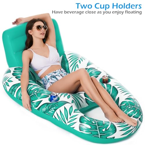 Image of Jasonwell Inflatable Pool Float Adult - Pool Floaties Lounger Floats Raft Floating Chair Water Floaties for Swimming Pool Lake Lounge Float with Cup Holders Beach Pools Party Toys for Adults