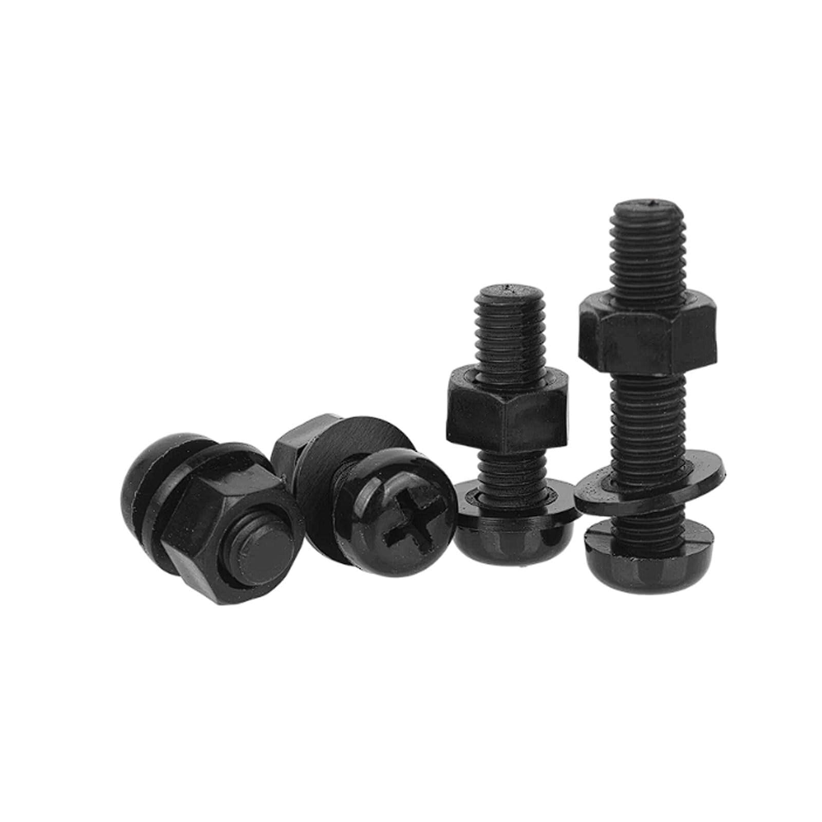 Kit viti e dadi a croce a testa tonda in nylon nero con rondelle piatte vaschetta in plastica 2pz
