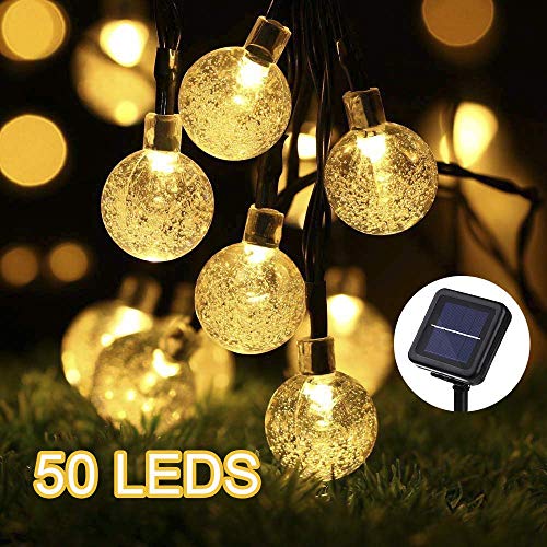 Guirlande Guinguette Solaire, YOMYM 50LED 2M Guirlande Lumineuse Exterieur USB Rechargable IP65 Imperméable 8 Mode, Idéal pour la décoration, lIntérieur, Jardin, Maison, Mariage, Patio (Blanc Chaud)