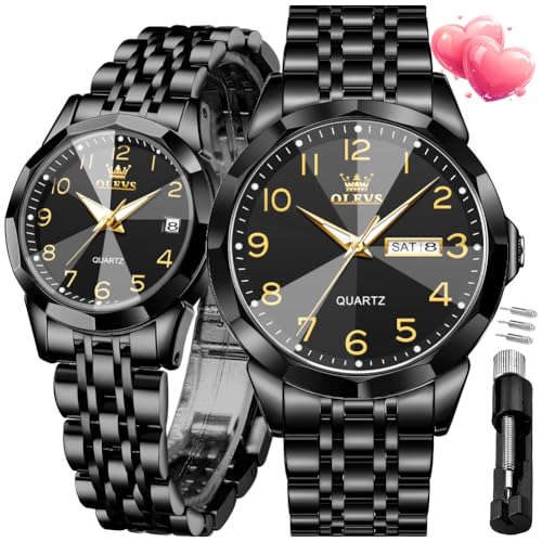 Montres à quartz pour couple OLEVS en acier inoxydable avec dateur