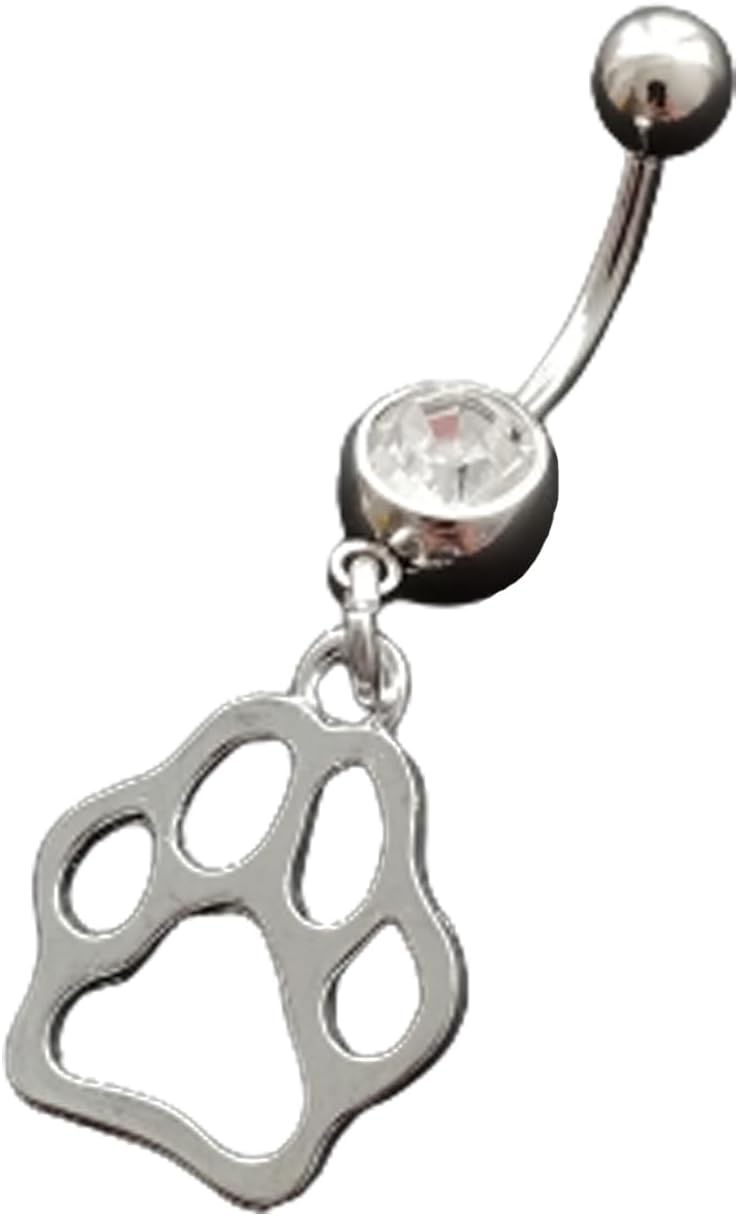 Cute Cat Paw Belly Button Ring, Paw Print Piercing Body Jewelry