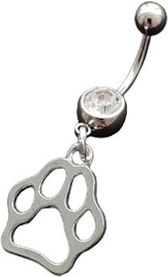 Cute Cat Paw Belly Button Ring, Paw Print Piercing Body Jewelry