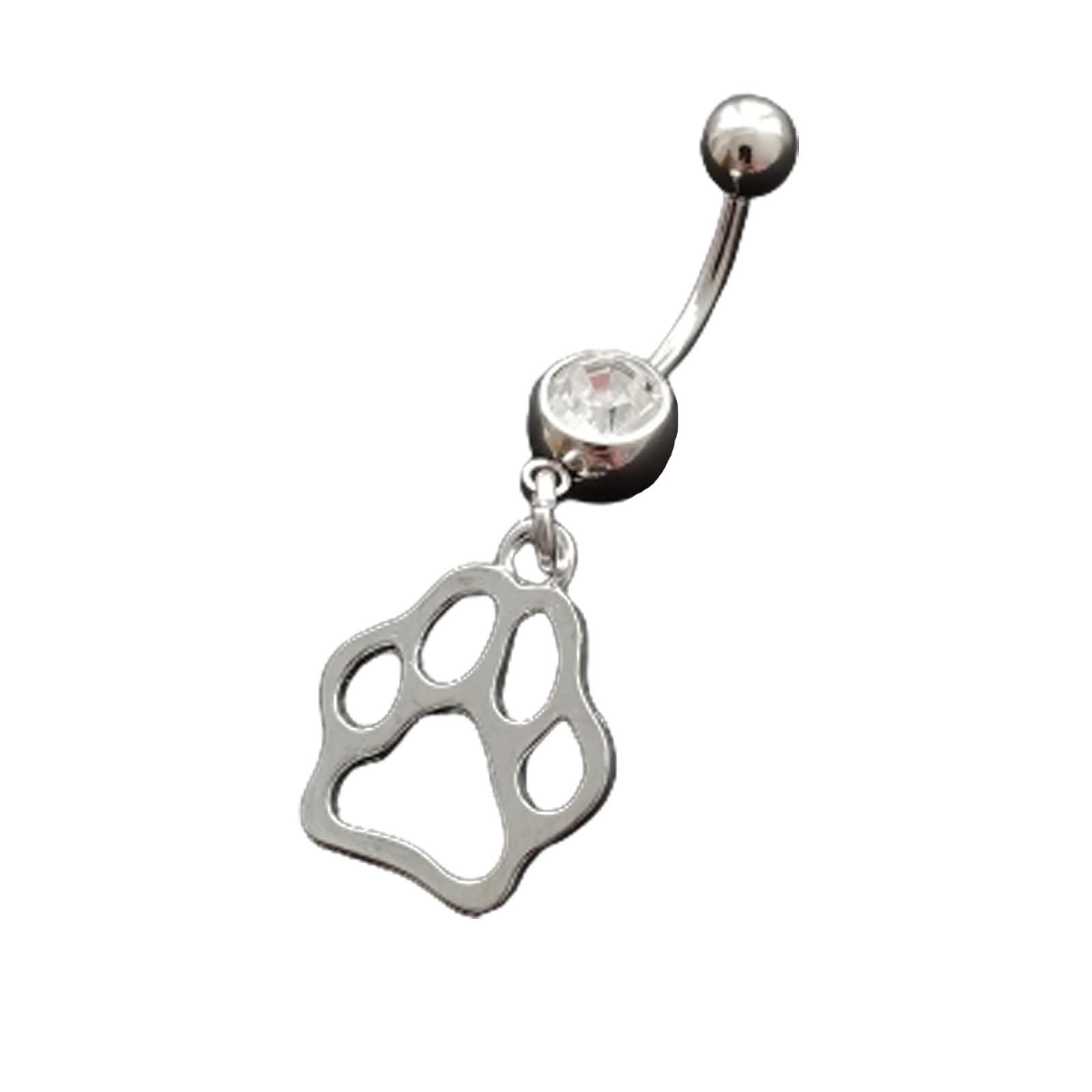 AETYWYEIN Cute Cat Paw Belly Button Ring, Simply Surgical Stainless Steel 14G Navel Barbell Ring with Dangle Pendant, Paw Print Piercing Body Jewelry