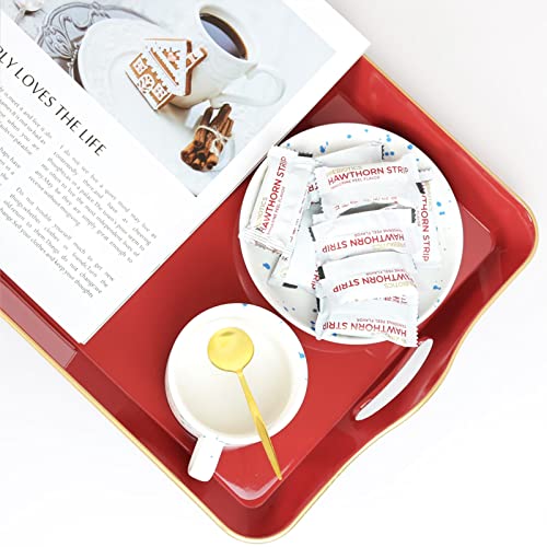 Spsyrine Large Red Decorative Tray, Elegant Plastic Serving Tray With Handles, Coffee Table Tray For Ottoman, Living Room, Home Decor 17.3"*11.8"*2" #TOP2