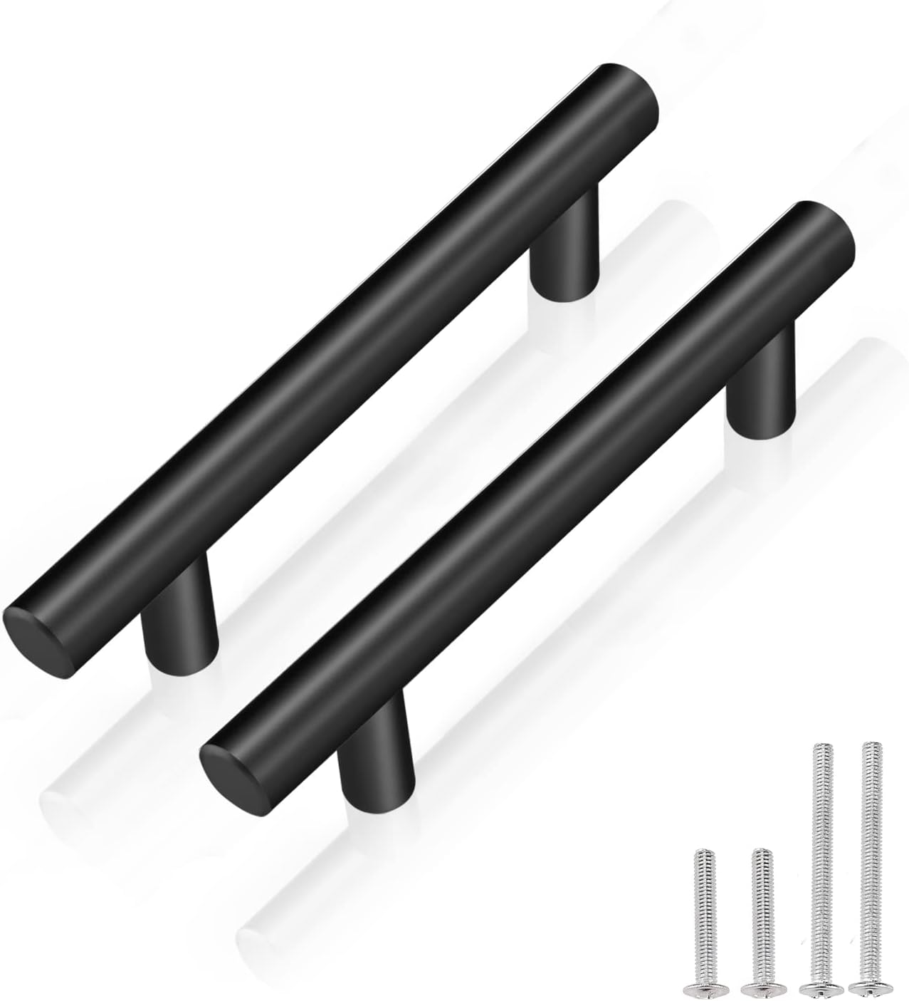 PinLin 10 Pack Kitchen Door Handles 76mm Hole Centre Flat Black