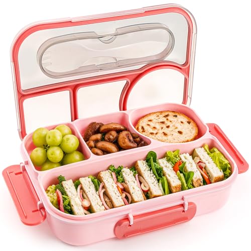 Image of EASYFUN Bento Box Adult, Lunch Box, 4-Compartment Lunch Containers, Drop-Proof, Dishwasher Safe & Made with BPA-Free Materials (Pink)