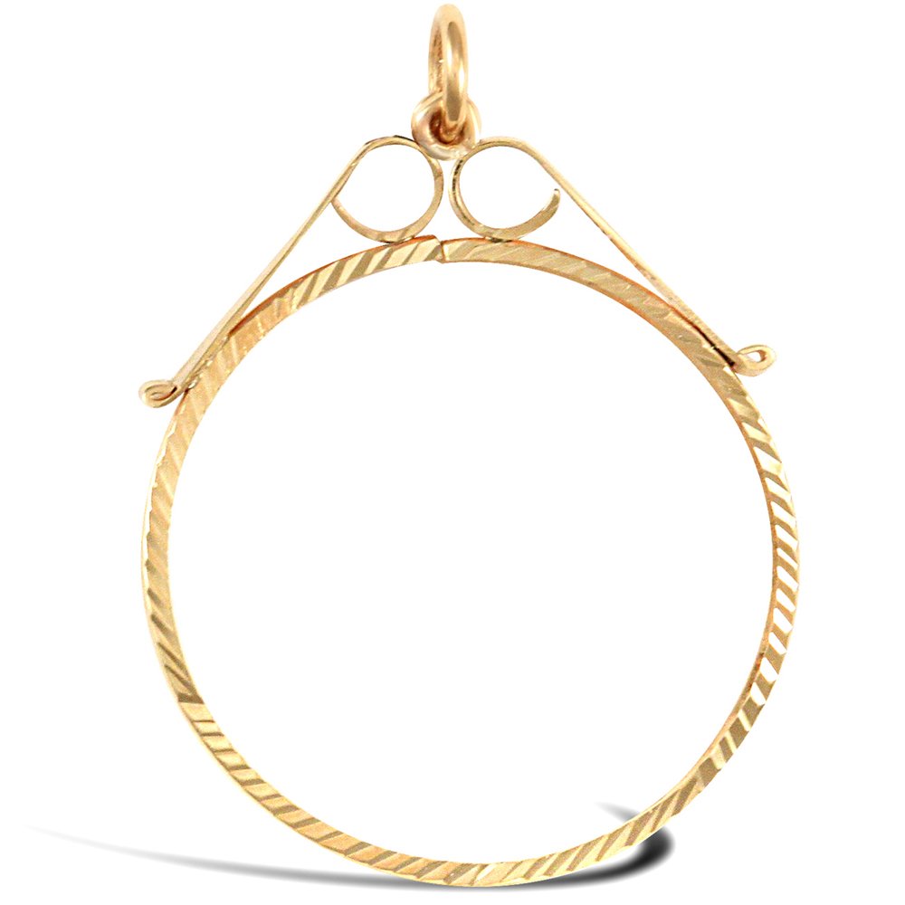 Jewelco London9ct Yellow Gold Diamond Cut Scroll Top Lightweight Full Sovereign Coin Mount Pendant